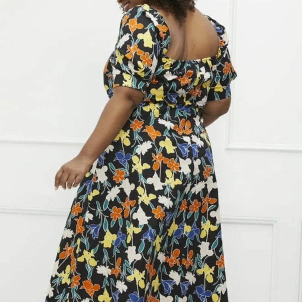 ELOQUII ELEMENTS Floral Print Fit & Flare Dress with Puff Sleeves Size 20 - Picture 1 of 5